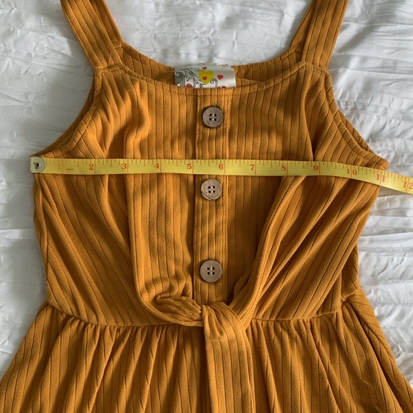 JENNA & JESSIE Girl’s Goldenrod Ribbed Tank Dress Waist Tie Button Accent 8 GIRL - Picture 8 of 10